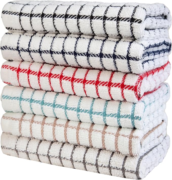 Premium Kitchen Towels (16”x 28”, 6 Pack) | Cotton Kitchen Hand Towels | Dish Towels | Kitchen Towels | Highly Absorbent Tea Towels Set | Multicoloured - Checked