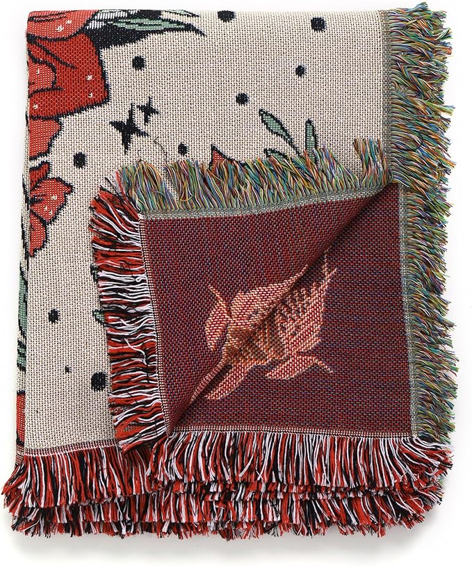 Boho Throw Blanket Reversible Cotton Bohemian Tapestry Hippie Room Decor Double Sided (The Flower 50"x60")