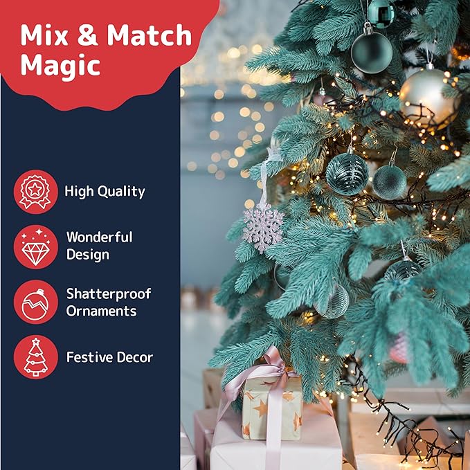 Prextex 36-Piece Christmas Tree Decorations - Shatterproof Christmas Tree Ornaments Set - Assorted Matte, Glitter, Shiny Baubles and Decorative Balls for Holiday Décor, Christmas Balls - Olive Green