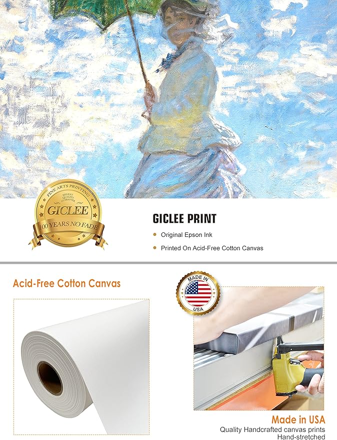 DECORARTS - The Walk, Woman with a Parasol (1875), Claude Monet Art Reproduction. Giclee Canvas Prints Wall Art for Home Decor 30x24