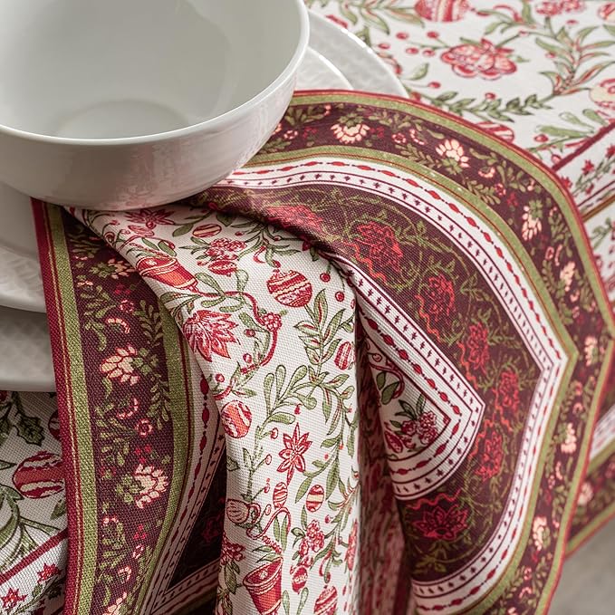 Maison d' Hermine Cloth Napkins Set of 4 100% Cotton Everyday Reusable Square Napkins Cloth Washable, Dinner, Party, Wedding, Restaurant (Reveillon Au Jardin, 20" x 20")