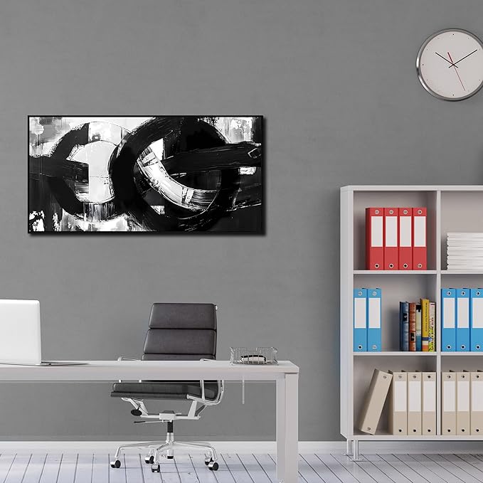 Ouzzlie Large Black and White Wall Art Abstract Wall Decor 24" x 48" Living Room