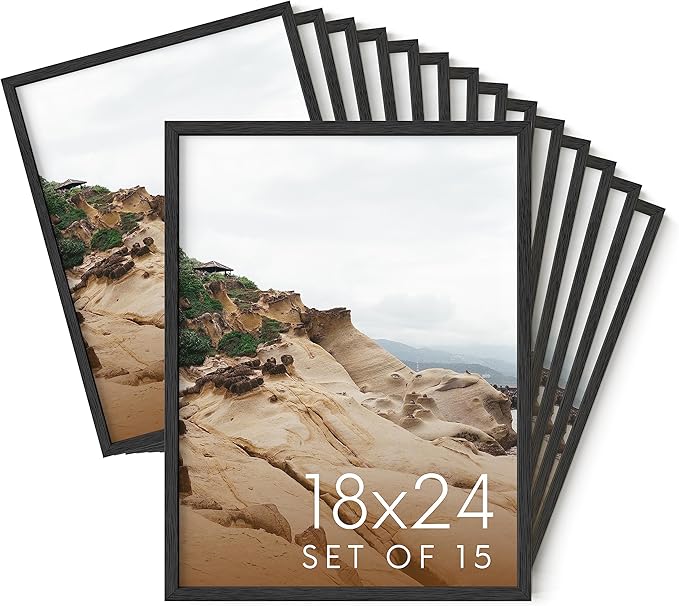 Haus and Hues 18x24 Black Oak Wood Picture Frames Set of 15 - Premium Bulk Picture Frames 18x24 Bundle - Elegant Gallery Wall Frame Set for Posters, Art Display - Ideal for Wall Decor in Home & Office
