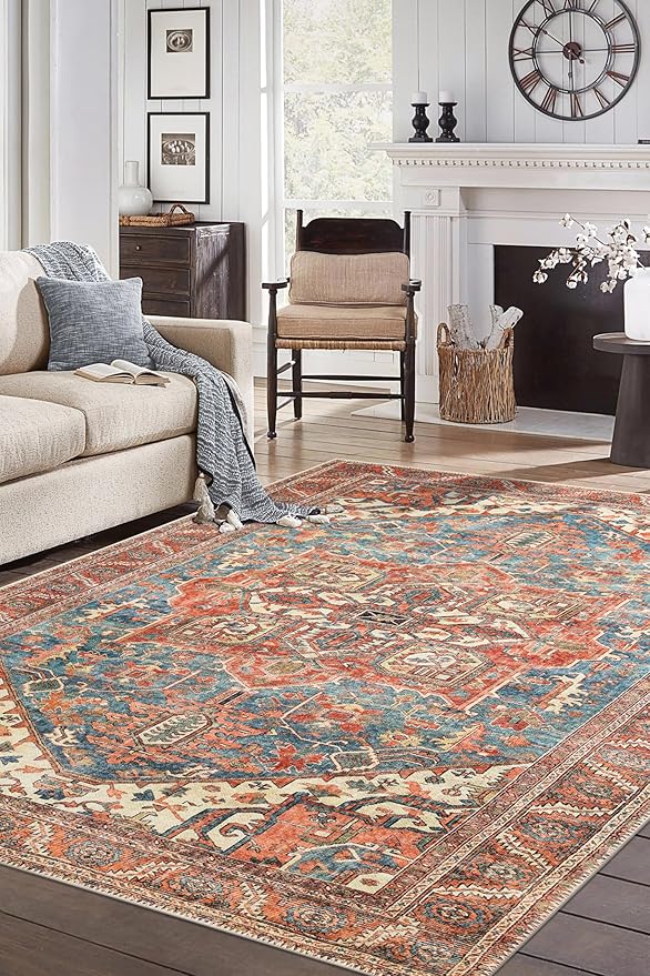 Keen Home Design 9x12 Rug - Machine Washable Area Rug with Non-Slip Backing, Ideal for Living Room, Dining Room, Bedroom - Vintage, Easy Clean, Durable, Low Pile Rug - (9' x 12')