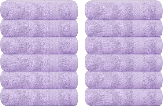 GLAMBURG Ultra Soft 12-Piece Washcloths Set 13x13-100% Ringspun Cotton - Durable & Highly Absorbent Face Towels - Ideal for use in Bathroom, Kitchen, Gym, Spa & General Cleaning - Purple