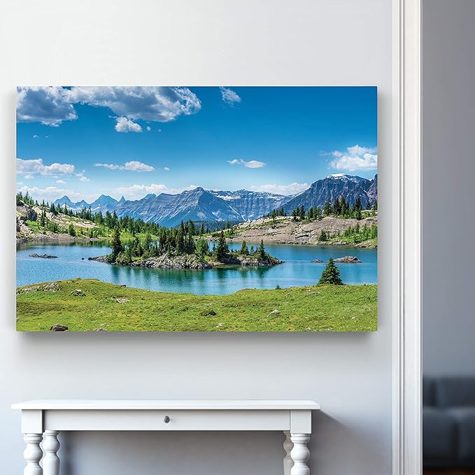 Renditions Gallery Nature Wall Prints for Home Decor Green Lake Valley along the Mountain Range Canvas Hanging Artwork for Bedroom Office Kitchen Decorations - 18"X27" LT08