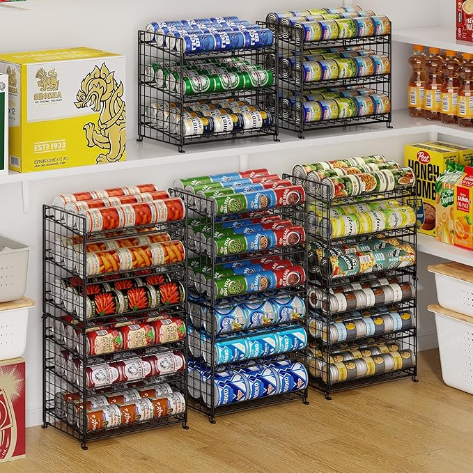 JKsmart 3-Tier Stackable Can Organizer, Storage Can Rack for Kitchen Pantry Cabinet, Holds Up to 72 Cans, Multifunctional Can Dispenser for Snacks Soda