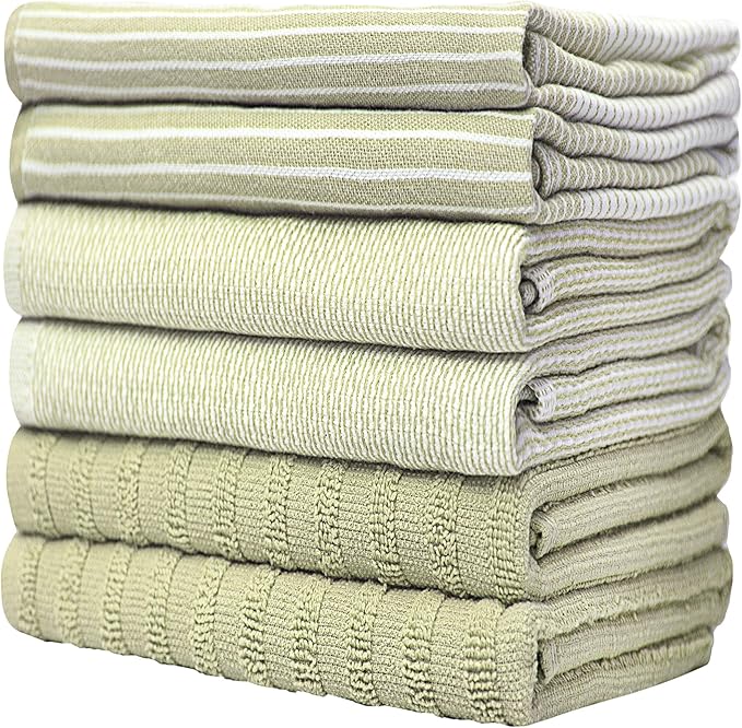 Premium Kitchen Towels (20”x 28”, 6 Pack) | Large Cotton Kitchen Hand Towels | Dish Towels | Flat & Terry Towel | Kitchen Towels | Highly Absorbent Tea Towels Set with Hanging Loop | Sage Green