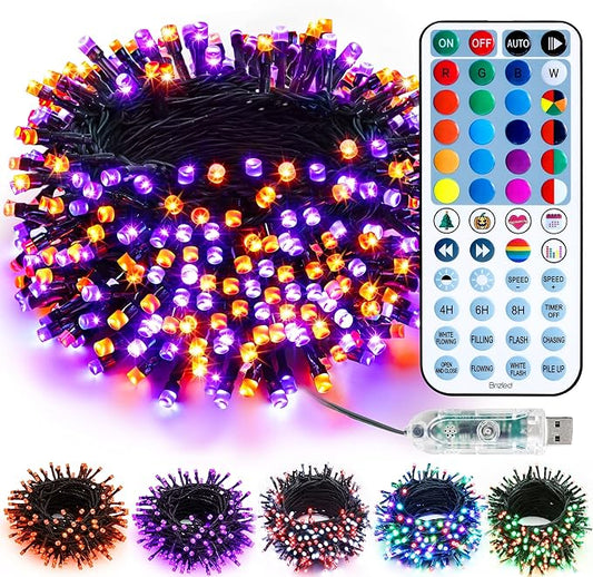 Brizled Color Changing Christmas Lights, 33ft 100 LED RGB Light String with Remote, Dimmable Mini Light String, USB Indoor Decorative Lighting Party Xmas Tree Wreath Year-Round Holiday