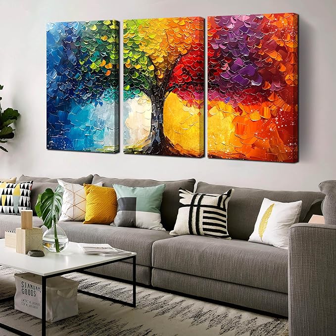 Tree Canvas Wall Art for Bedroom Girl - Modern Wall Decor for Office Women - Colorful 3 Piece Wall Art for Living Room Large Size 24" x 36"