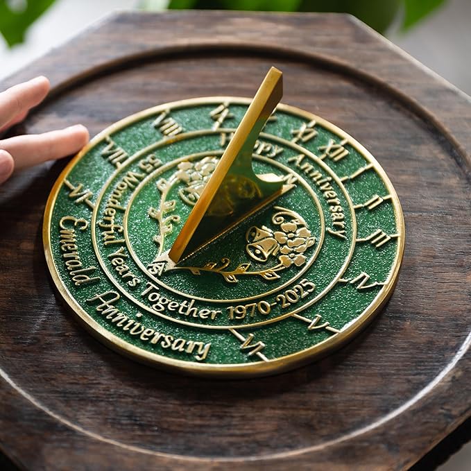 Metal Foundry Personalized Emerald 55th Sundial - Heavy Duty Recycled Brass Home Decor, Garden Present Made in The UK for Parents, Grandparents, Friends, Couples 55 Years Marriage