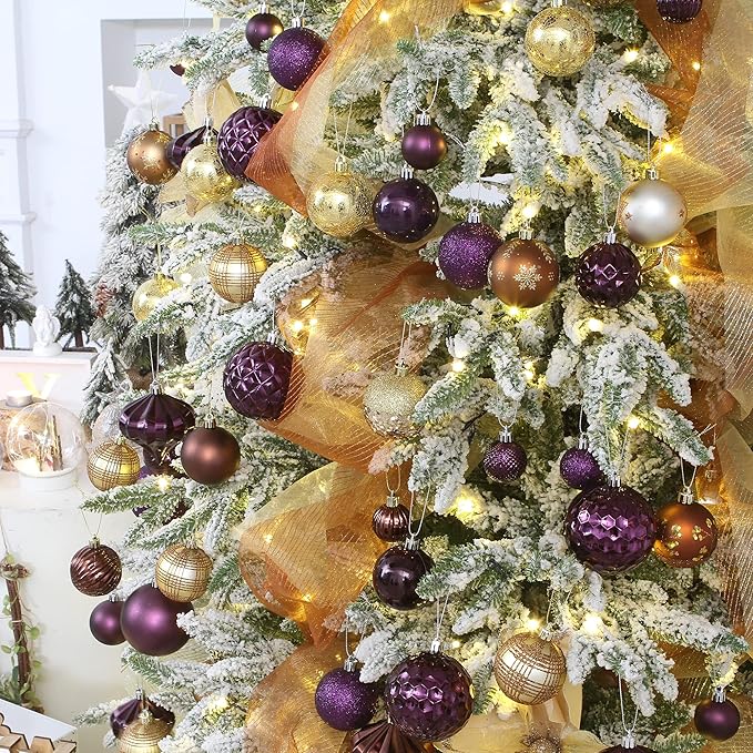 Sea Team 41-Pack Christmas Ball Ornaments with Strings, 60mm/2.36-Inch Small Size Baubles, Shatterproof Plastic Christmas Bulbs, Hanging Decorations for Xmas Tree, Holiday, Wedding, Party, Magenta