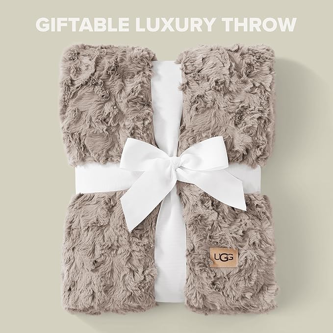 UGG Faux Fur Brown Throw Blankets for Bed, Fuzzy Blanket, Luxury Throws for Couch, Hypoallergenic Double-Sided, Cozy Cute Fall Decor, 50-inch x 70-inch, Oyster Brown (Adalee)
