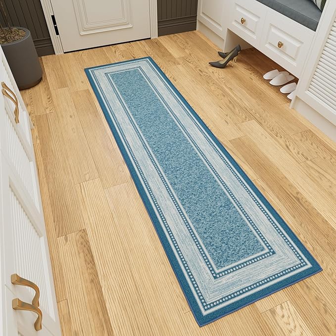 Ottomanson Hallway Runner Rug 1'10" x 7' Non Slip Border Area Rugs Easy to Clean Laundry Rug Runner Durable & Pet Friendly Floor Carpet Runners for Hallways Entryway Living Room Kitchen, Turquoise
