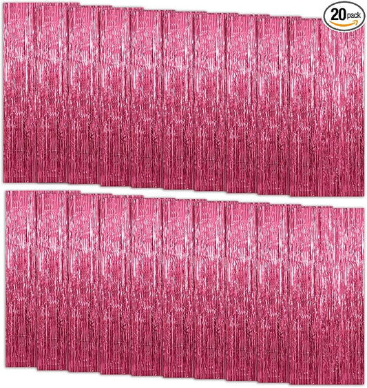 20 Pack Foil Curtain Backdrop Pink Metallic Tinsel Foil Fringe Curtains Photo Booth Props for Birthday Wedding Engagement Baby Shower Bachelorette Christmas Holiday Celebration Party Decorations