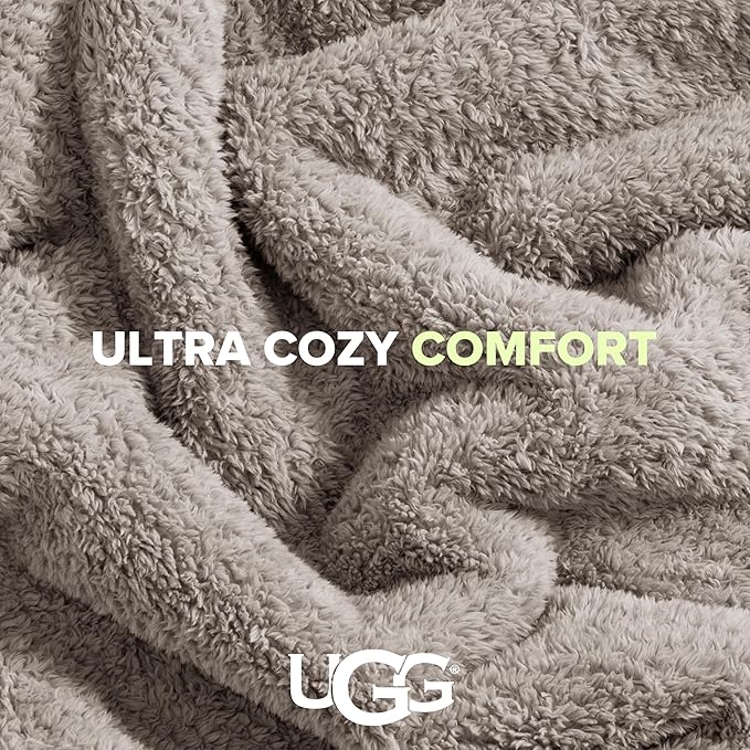 UGG Whitecap Plush Throw Blanket Fleece Lightweight Soft Throw for Couch or Bed Luxury Home Decor for Living Room Washable Hypoallergenic Blankets for Dorm Decor, 50-inch x 70-inch, Light Grey Seal