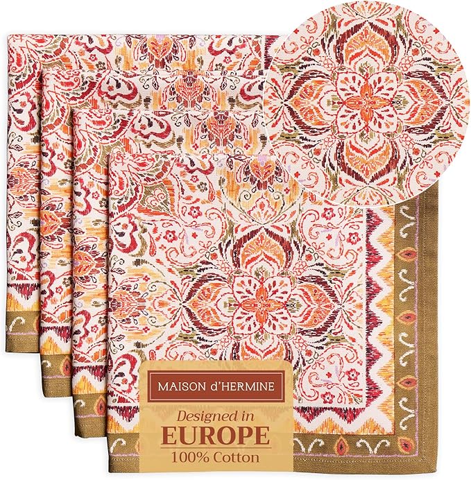 Maison d' Hermine Cloth Napkins Set of 4 100% Cotton Everyday Reusable Square Napkins Cloth Washable, Dinner, Party, Wedding, Restaurant (Damask, 20" x 20")
