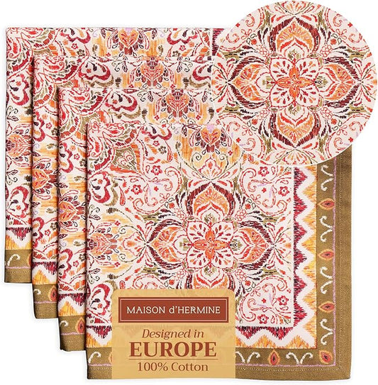 Maison d' Hermine Cloth Napkins Set of 4 100% Cotton Everyday Reusable Square Napkins Cloth Washable, Dinner, Party, Wedding, Restaurant (Damask, 20" x 20")