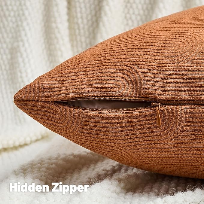 FUTEI Burnt Orange Chenille Decorative Throw Pillow Covers 24x24 Inch Set of 2,Soft Cozy Striped Geometric Patterns European Cushion Case,Modern Home Decor for Couch Bed Living Room