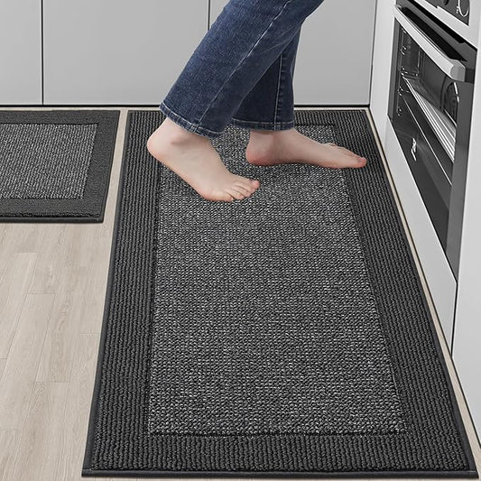 BEQHAUSE Kitchen Rugs and Mats Set of 2 Non-Slip Kitchen Mats for Floor, Absorbent and Stain Resistant Kitchen Runner, Machine Washable Rugs for Kitchen, Laundry & Sink, 20"x32"+20"x48", Charcoal