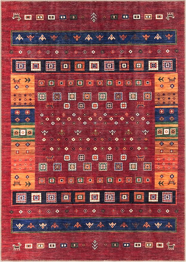 Keen Home Design 8x10 Rug - Machine Washable Area Rug with Non-Slip Backing, Ideal for Living Room, Dining Room, Bedroom - Vintage, Easy Clean, Durable, Low Pile Rug - (8' x 10')