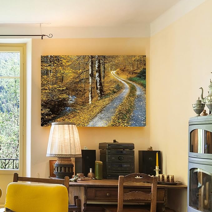 Renditions Gallery Canvas Wall Art Landscape View of Winding Road between the Forest Nature Hanging Artwork for Living Room Office Kitchen Decor - 32"X48" LT08