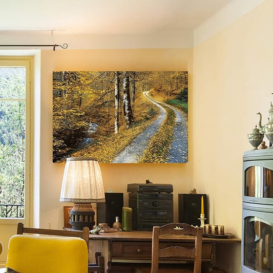 Renditions Gallery Canvas Wall Art Landscape View of Winding Road between the Forest Nature Hanging Artwork for Living Room Office Kitchen Decor - 24"X36" LT08