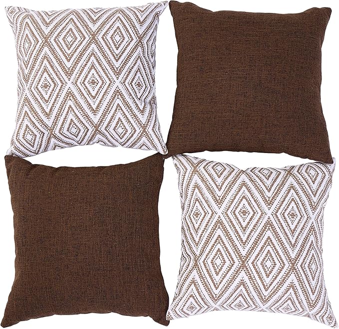 HPUK Decorative Throw Pillow Covers Set of 4 Geometric Design Linen Cushion Cover for Couch Sofa Living Room, 18"x18" inches, Chocolate