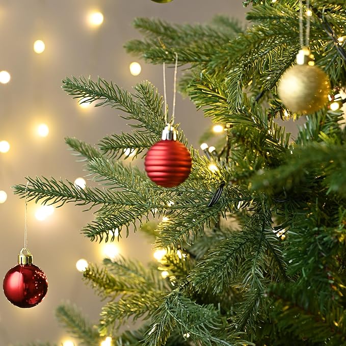 Valery Madelyn 1.57 Inches Small Christmas Tree Decorations Ornament Set for 4th of July Fall Halloween, 24ct Red Green Gold Shatterproof Hanging Ball Ornaments Holiday Party Decor