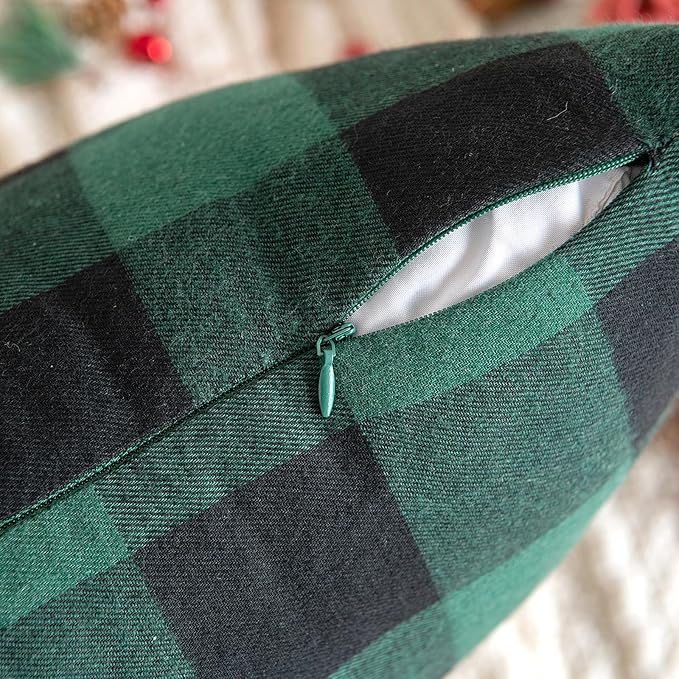 MIULEE Christmas Pack of 2 Buffalo Check Plaids Throw Pillow Covers Classic Retro Linen Farmhouse Cushion Case Soft Square Pillowcases for Home Decor Sofa Bedroom Couch 16 x 16 Inch Green and Black
