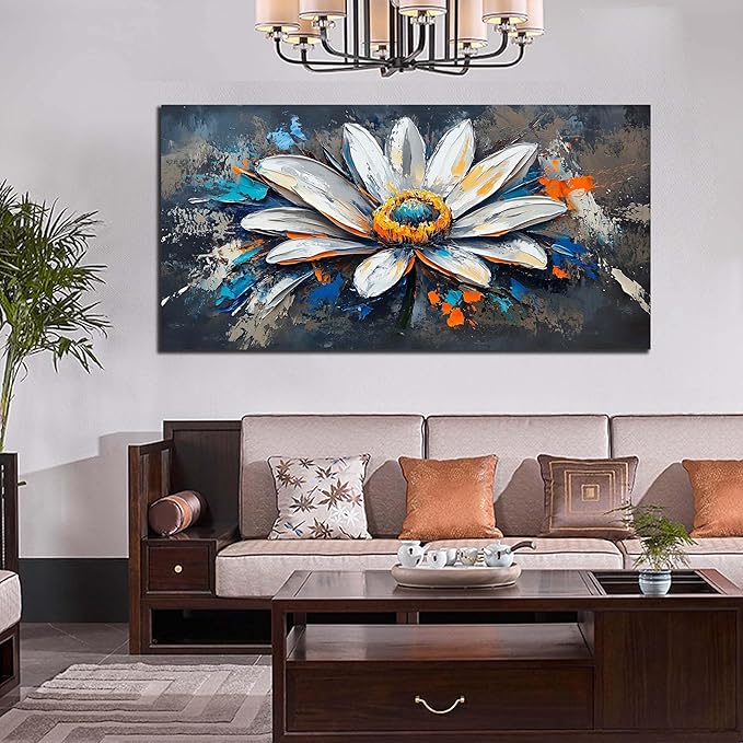 AOZEMI Large Canvas Wall Art for Living Room Bedroom Home Office White Flower Art Floral Picture Modern Artwork 29"x59"