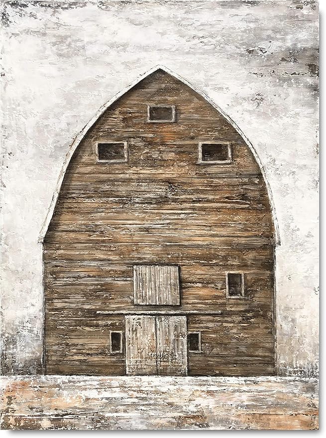 Yihui Arts Famrhouse Wall Art with Textured Old Barn Paintings Modern Abstract Rustic Artwork for Living Room Bedroom Bathroom