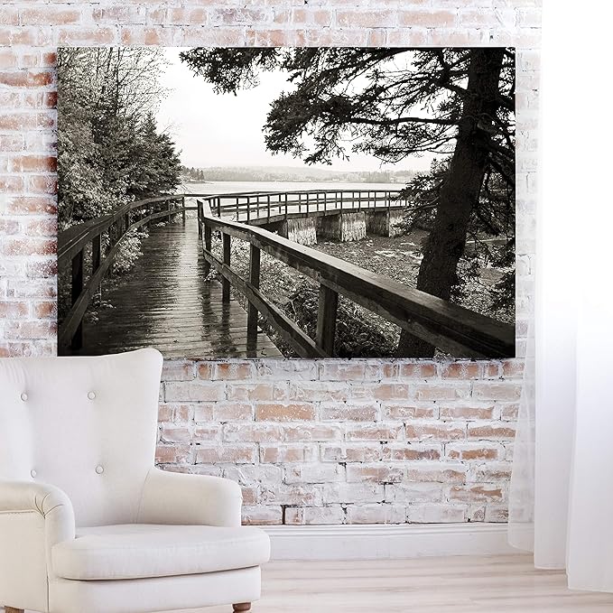 Renditions Gallery Nature Home Decor Landscape View of Rainy Forest Bridge along the River Side Wall Hanging Artwork for Bedroom Living Room Office - 18"X27" LT08