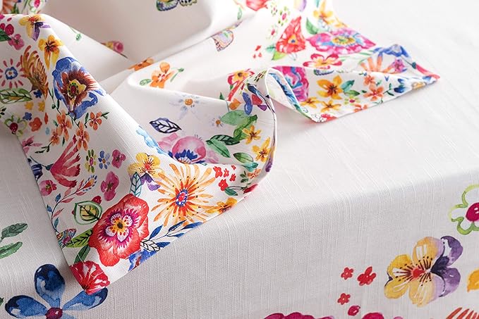 Maison d' Hermine Cloth Napkins Set of 4 100% Cotton Everyday Reusable Square Napkins Cloth Washable, Dinner, Party, Wedding, Restaurant, Spring/Summer (Happy Florals - High Summer, 20" x 20")