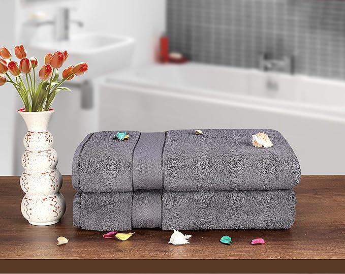 GLAMBURG 700 GSM Premium Cotton 2-Pack Oversized Extra Large Bath Sheet Set - 100% Combed Cotton - 2 Bath Sheets 35x70 - Luxury Hotel & Spa Quality - Durable Ultra Soft Highly Absorbent - Charcoal