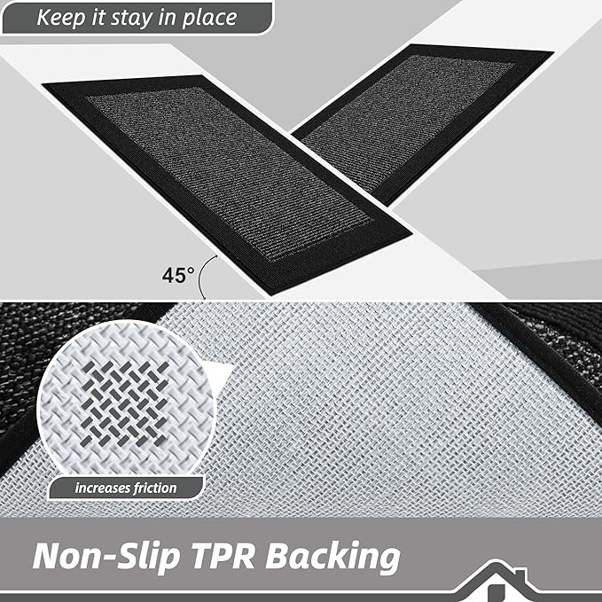 BEQHAUSE Kitchen Runner Rugs 24"x60", Kitchen Rugs Non-Slip Kitchen Mats for Floor, Absorbent and Stain Resistant Kitchen Mats, Machine Washable Rugs for Kitchen, Hallway, Laundry & Sink, Black