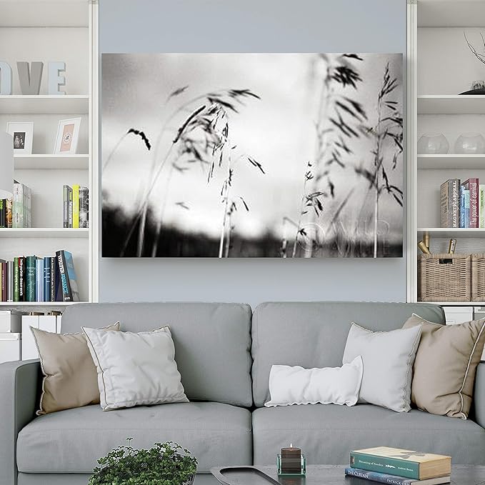 Renditions Gallery Canvas Wall Art Paintings & Prints Black & White Windy Wheat Fields Abstracr Nature Artwork for Living Room Kitchen Walls - 32"X48" LT08