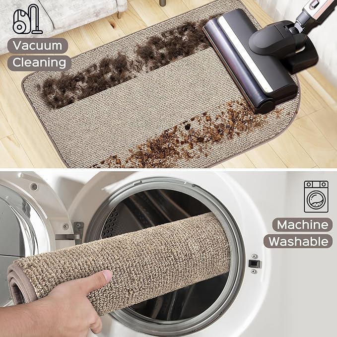 Washable Kitchen Rugs Set of 2 (24" x 35.5" + 24" x 59" Rectangular), Kitchen Mats for Floor, Indoor Entryway Runner Rugs for Laundry, Bathroom, Door, Bedroom (Roll Packing)