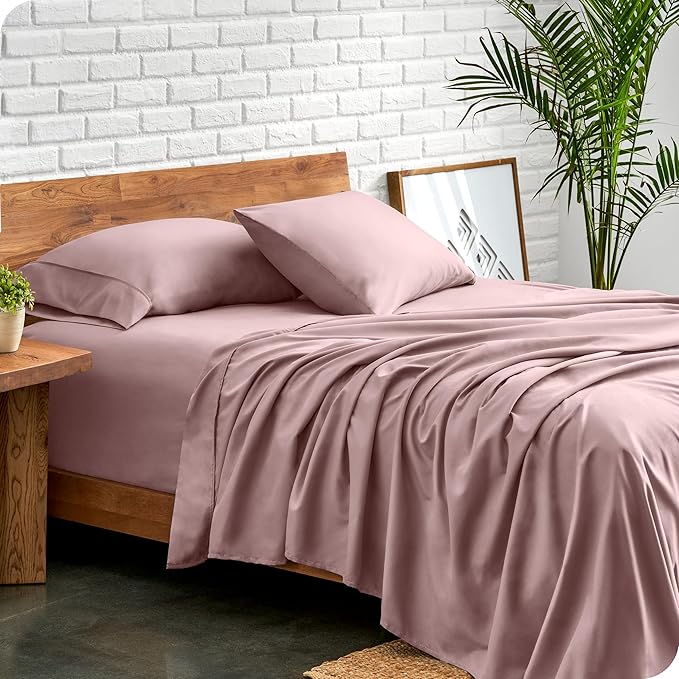 Bare Home Twin Sheet Set - 1800 Ultra-Soft Microfiber Twin Bed Sheets - Double Brushed - Deep Pockets - Easy Fit - Extra Soft - 3 Piece Set - Bedding Sheets & Pillowcases (Twin, Mauve)