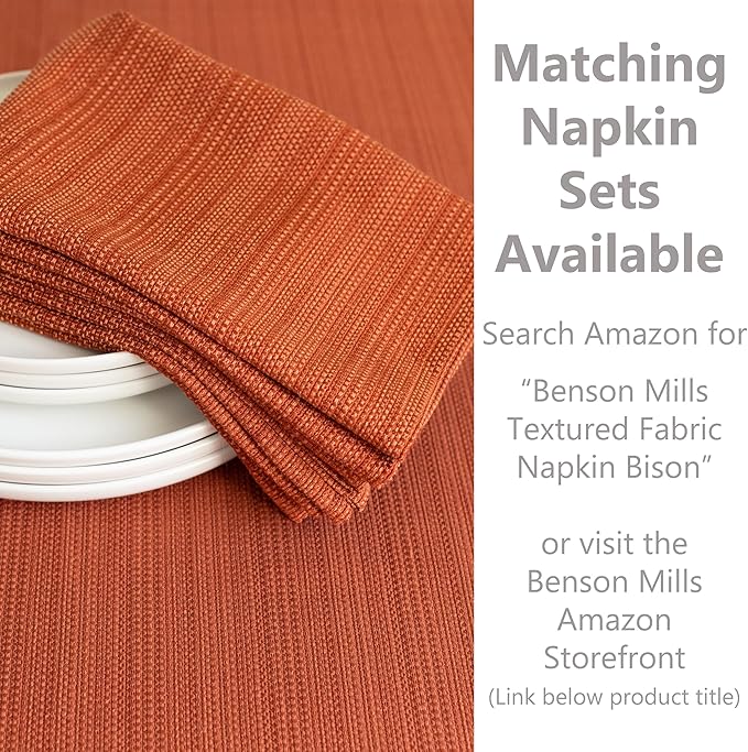 Benson Mills Cameron Textured Fabric Table Cloth, for Everyday Home Dining, Parties, Fall, Harvest, and Thanksgiving Tablecloth (60" x 140" Rectangular, Bison/Rust/Burnt Orange)