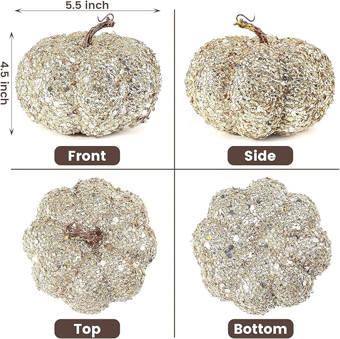 DomeStar Artificial Glitter Pumpkin, Gold Faux Pumpkin Harvest Table Centerpiece for Fall, Halloween & Thanksgiving Decorations