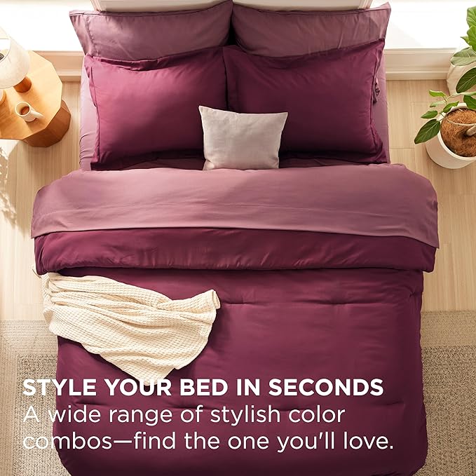 Bedsure King Size Comforter Set - 7 Pieces Burgundy King Bedding Set for All Seasons, Boho Contrasting Design Bed in a Bag with Comforter, Sheets, Pillowcases & Shams