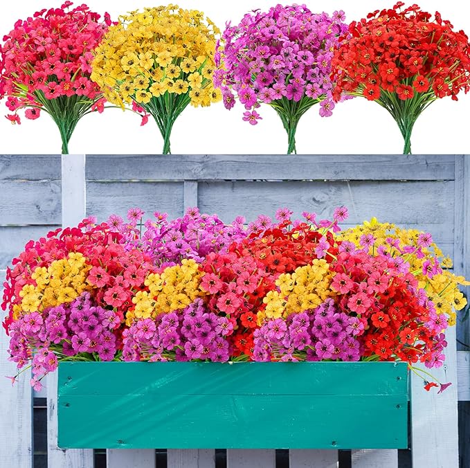 20 Bundles Artificial Flowers for Outdoors Decorations, Fake Flowers Faux Plants Silk Colorful Daisy Flowers Realistic UV Resistant for Garden Patio Porch Box Home Decor