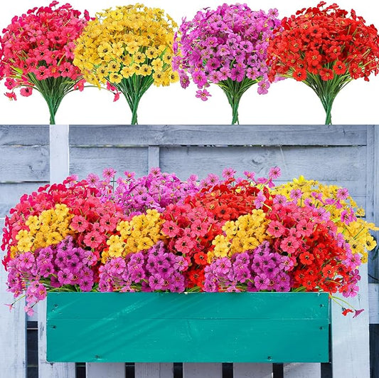 20 Bundles Artificial Flowers for Outdoors Decorations, Fake Flowers Faux Plants Silk Colorful Daisy Flowers Realistic UV Resistant for Garden Patio Porch Box Home Decor