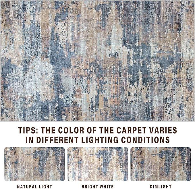 Area Rug Living Room Rugs: 5x7 Rug for Bedroom Machine Washable with Non Slip Backing Non Shedding Abstract Stain Resistant Large Carpet for Dining Room Nursery Home Office - Multi