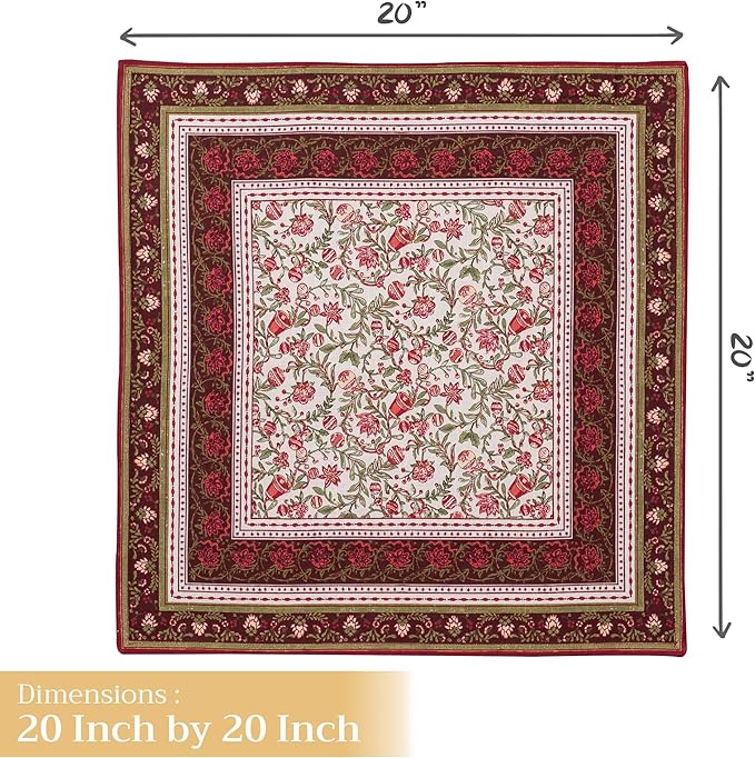 Maison d' Hermine Cloth Napkins Set of 4 100% Cotton Everyday Reusable Square Napkins Cloth Washable, Dinner, Party, Wedding, Restaurant (Reveillon Au Jardin, 20" x 20")