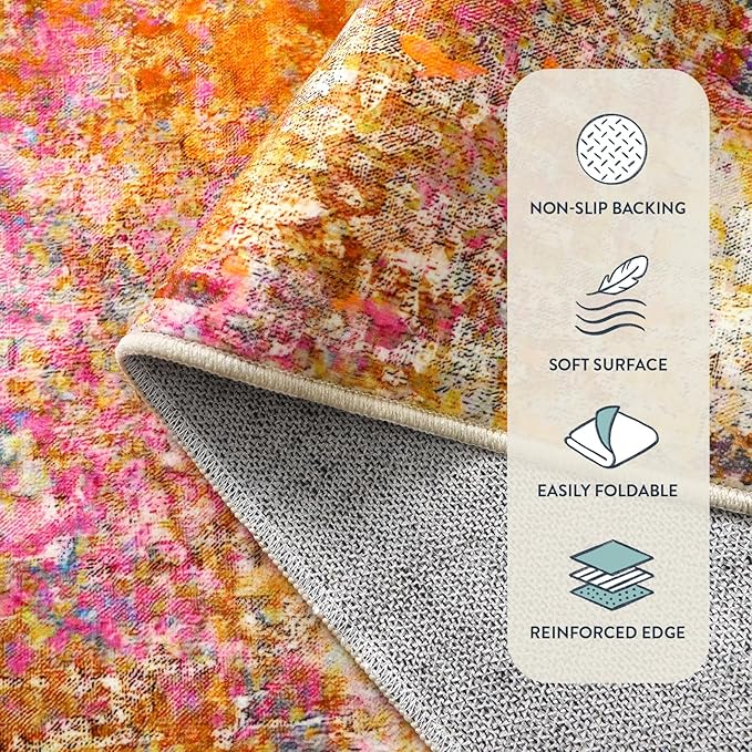 Lahome Modern Abstract Washable 6x9 Area Rugs for Living Room, Colorful Soft Bedroom Rug for Girls Kids Non Slip Stain Resistance, Large Accent Carpet for Kitchen Dining Room Dorm