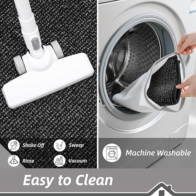 BEQHAUSE Kitchen Rugs 32"x48", Non-Slip Kitchen Mats for Floor, Super Absorbent and Stain Resistant Kitchen Rugs, Machine Washable Rugs for Kitchen, Hallway, Laundry & Sink, Black