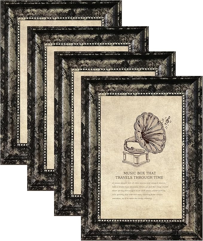 5x7 Picture Frame with Real Glass, 4 set Ornate Vintage Picture Frames for Wall or Tabletop Display, 5 x 7 photo Frame for Wall home best gift