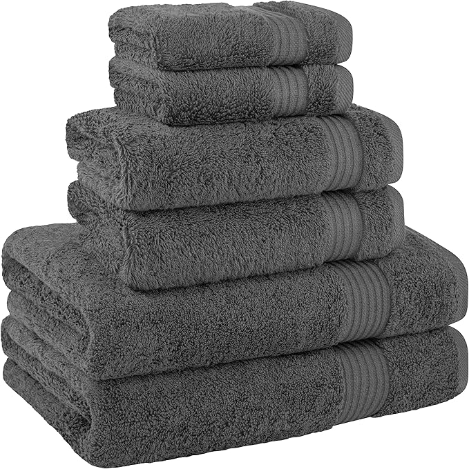Cotton Paradise 6 Piece Towel Set 100% Cotton Soft Absorbent Turkish Towels for Bathroom 2 Bath Towels 2 Hand Towels 2 Washcloths, Dark Gray Towel Set